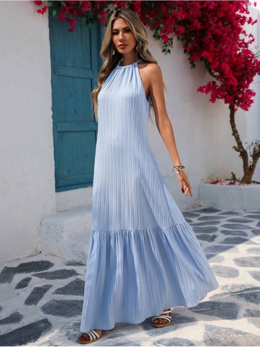 SHEIN Light Blue Halter Maxi Dress